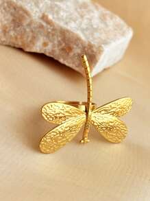 1pc Fashionable French-Style High-End Stainless Steel Ring Jewelry With Gold Plating And Silver Color, Insect-Themed Dragonfly Design, Adjustable Size, Suitable For Ladies, Mother Day, Teacher Day, Elegant And Charming Valentine Day Jewelry Hand Accessory Valentines