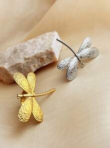 1pc Fashionable French-Style High-End Stainless Steel Ring Jewelry With Gold Plating And Silver Color, Insect-Themed Dragonfly Design, Adjustable Size, Suitable For Ladies, Mother Day, Teacher Day, Elegant And Charming Valentine Day Jewelry Hand Accessory Valentines