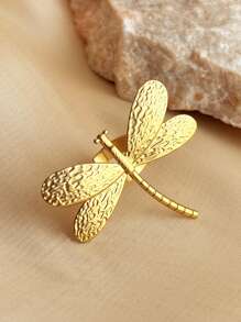 1pc Fashionable French-Style High-End Stainless Steel Ring Jewelry With Gold Plating And Silver Color, Insect-Themed Dragonfly Design, Adjustable Size, Suitable For Ladies, Mother Day, Teacher Day, Elegant And Charming Valentine Day Jewelry Hand Accessory Valentines