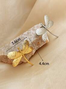 1pc Fashionable French-Style High-End Stainless Steel Ring Jewelry With Gold Plating And Silver Color, Insect-Themed Dragonfly Design, Adjustable Size, Suitable For Ladies, Mother Day, Teacher Day, Elegant And Charming Valentine Day Jewelry Hand Accessory Valentines