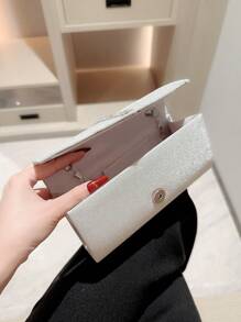 Women Mini Sparkling Pleated Design Evening Bag With Rhinestone Decor Flap Clutch Fashionable Dress Bag Party Purse Chain Bag, Tready Bride Bag, Perfect For Party,Wedding, Prom,Dinner/Banquet, Matching With Wedding Dress, Formal Dresses, Prom Dress, Birthday Dress, Party Dress