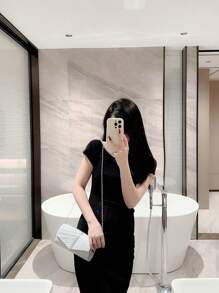 Women Mini Sparkling Pleated Design Evening Bag With Rhinestone Decor Flap Clutch Fashionable Dress Bag Party Purse Chain Bag, Tready Bride Bag, Perfect For Party,Wedding, Prom,Dinner/Banquet, Matching With Wedding Dress, Formal Dresses, Prom Dress, Birthday Dress, Party Dress