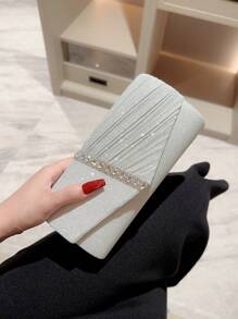 Women Mini Sparkling Pleated Design Evening Bag With Rhinestone Decor Flap Clutch Fashionable Dress Bag Party Purse Chain Bag, Tready Bride Bag, Perfect For Party,Wedding, Prom,Dinner/Banquet, Matching With Wedding Dress, Formal Dresses, Prom Dress, Birthday Dress, Party Dress