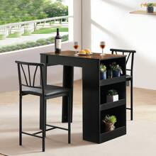 3-Pieces Small Bar Table And Chairs Tall Kitchen Breakfast Nook With Stools/Dining Set For 2, Storage Shelves, Space-Saving - màu nâu - Xem 3