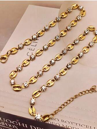 Un collar personalizado de acero inoxidable con incrustaciones de granos de café y circonita cúbica para mujer, hermosa cadena de clavícula