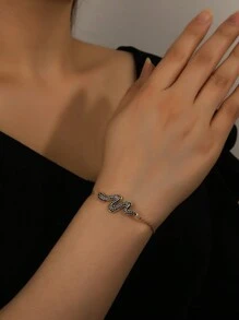 1件奢华铜镀金永恒蛇形绿锆石女士时尚手链，适合日常佩戴 - 蛇形 - 查看 3