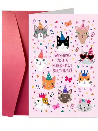 1pc Cute Cat Design Birthday Greeting Card, Suitable For Cat Lovers To Send To Family, Partner, Friends, And Colleagues (Random Envelope Color Included) Back To School,Back To School,School Supplies
