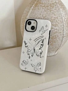 Glitter Bling Sparkle Shiny Cute Plating Edge Butterfly Soft TPU Bumper Shockproof 2-Layer Anti-Scratch Slim Phone Case Cover Compatible With IPhone 15 14 13 12 11 Pro Max Plus - Silver - View 1