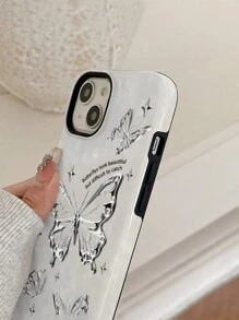 Glitter Bling Sparkle Shiny Cute Plating Edge Butterfly Soft TPU Bumper Shockproof 2-Layer Anti-Scratch Slim Phone Case Cover Compatible With IPhone 15 14 13 12 11 Pro Max Plus - Silver - View 5