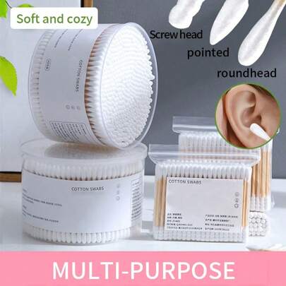 100 piezas/500 piezas Bastoncillos de algodón desechables de doble cabeza, aptos para bebés, eliminación de maquillaje, limpieza de heridas, extracción de cerumen