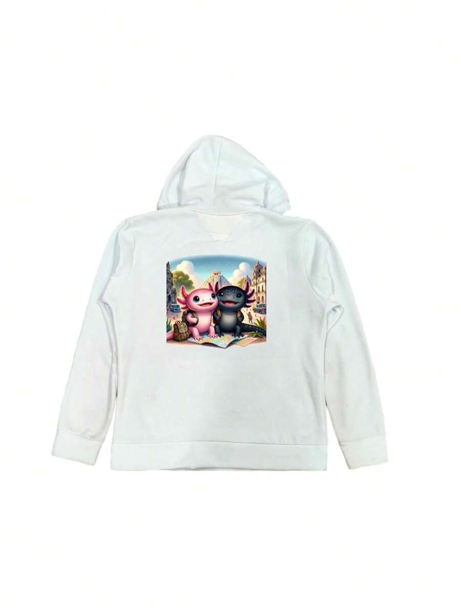 Sudadera Hoodie Ajolote Viajeros Sublimada Felpa Blanca Moda - Blanco - Ver 1