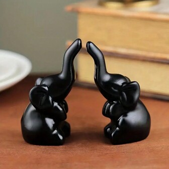 1pc Nordic Style Creative Modern Minimalist Black Resin Elephant Sculpture, Gold Elephant Decor Ornament Gifts Birthday Graduation
