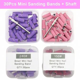 Easy Nail 30Pcs 3.1MM Mini Nail Sanding Bands With Shaft 3/32" Nail Drill Bits Sand Bands Dead Skin Calluses Nail Gel Remove Nail Tool Set