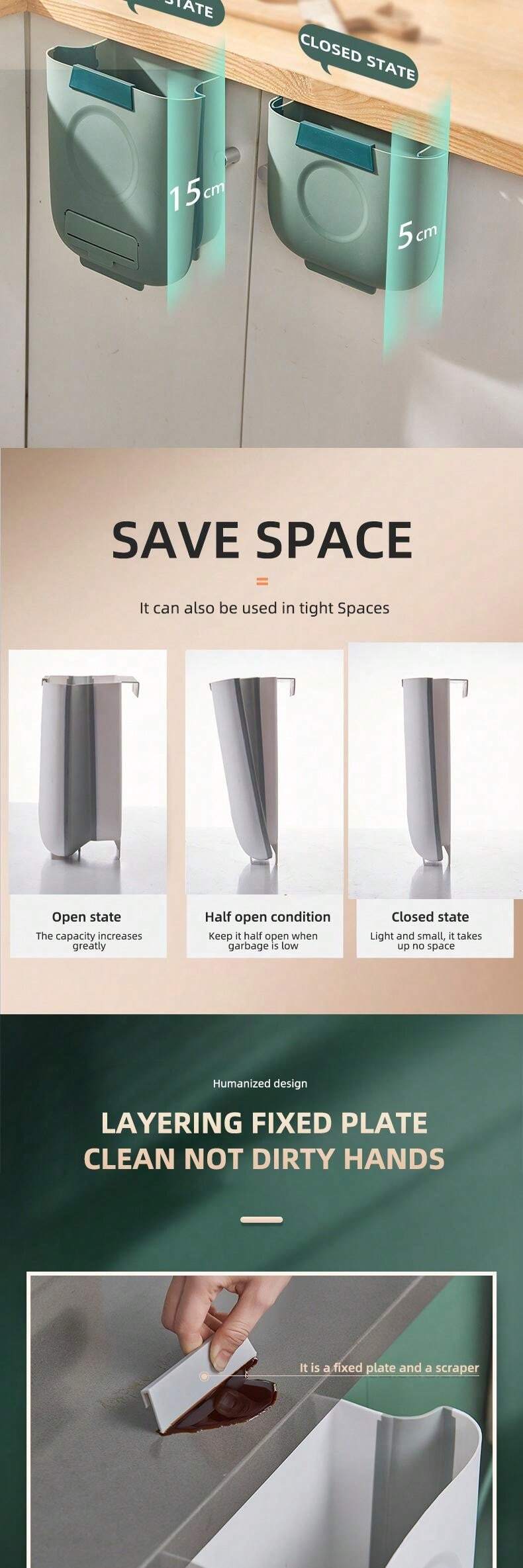 WallMounted Folding Trash Can, Kitchen Door Hanging Garbage