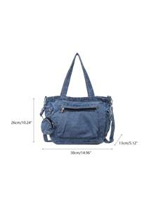 DareSee Sac fourre-tout en denim de couleur unie avec plusieurs poches pour femmes, incluant un porte-monnaie, pour festival de musique, festival Y2K, rentrée scolaire, cadeaux d'automne et d'hiver, festival de musique, rentrée scolaire - Bleu azur - Voir 11
