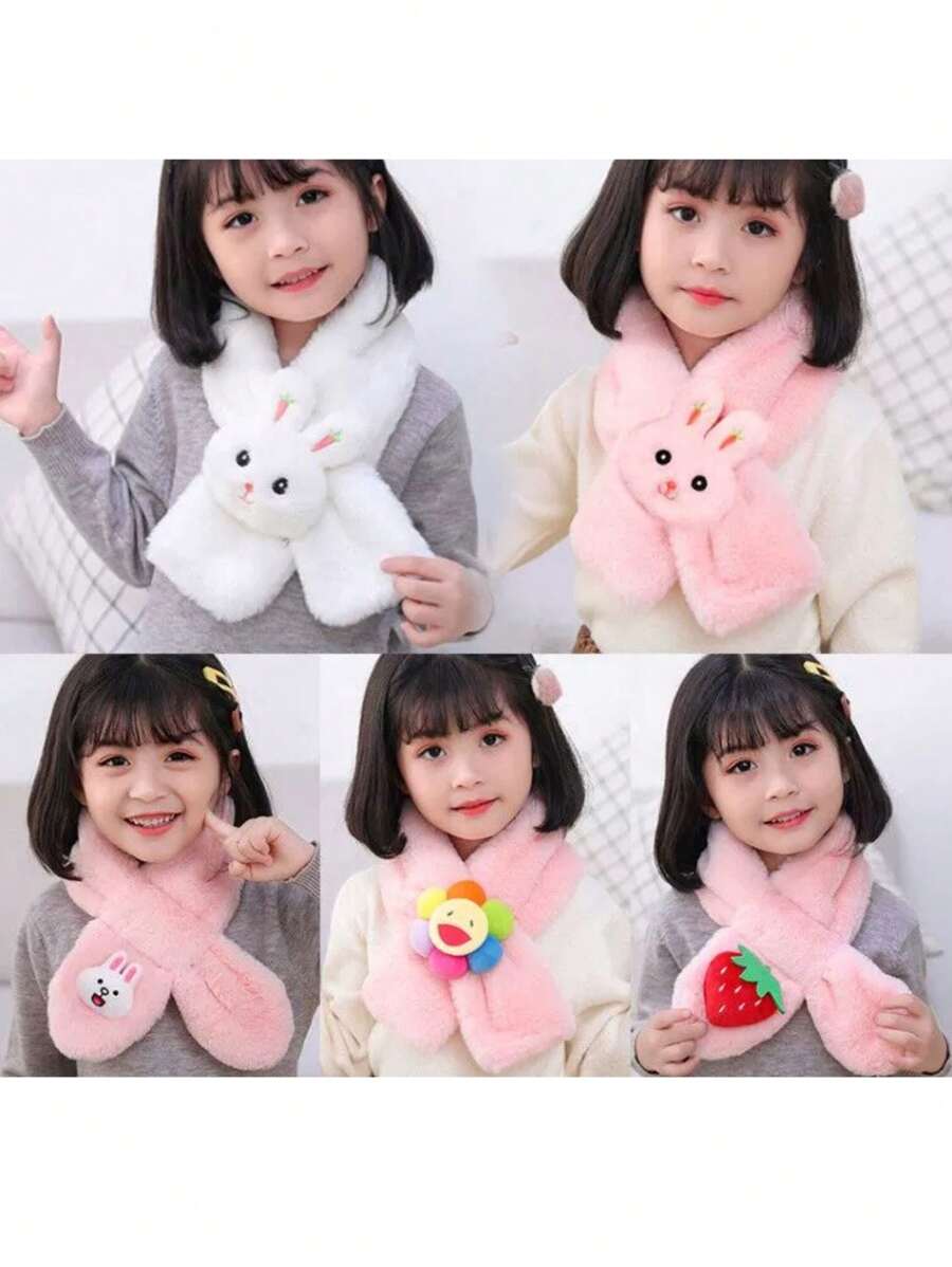 Cachecóis Infantis Meninos Fofos Quentes De Inverno Imitação Setu Pele Pelúcia Espessados - Branco - Visão 1