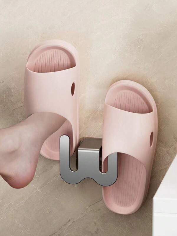 1pc Bathroom Slipper Rack Wall-Mounted No-Drill Shoe Storage Holder With Water Draining Hooks For Toilet