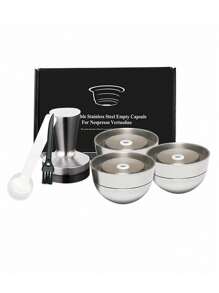 Reusable Coffee Capsules Stainless Steel Refillable Espresso Pods Compatible With Vertuoline 230ML And 414ML Pods Coffee Accessories - Silver - View 12