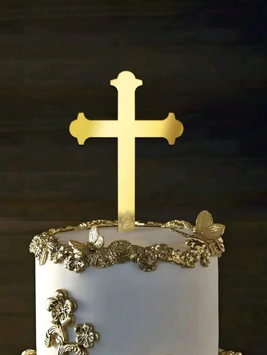 Cross Cake Topper Gold Acrylic For Baptism, ,  Party Decoration - Gold - View 1