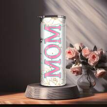 1 pieza Vaso aislado de acero inoxidable de 20 onzas con diseño floral bohemio "MAMÁ", adecuado como regalo del Día de la Madre para mamá (con pajita)