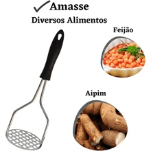Stainless Steel Manual Ergonomic Potato And Vegetable Masher With Heat-Resistant Plastic Handle - Black - View 3