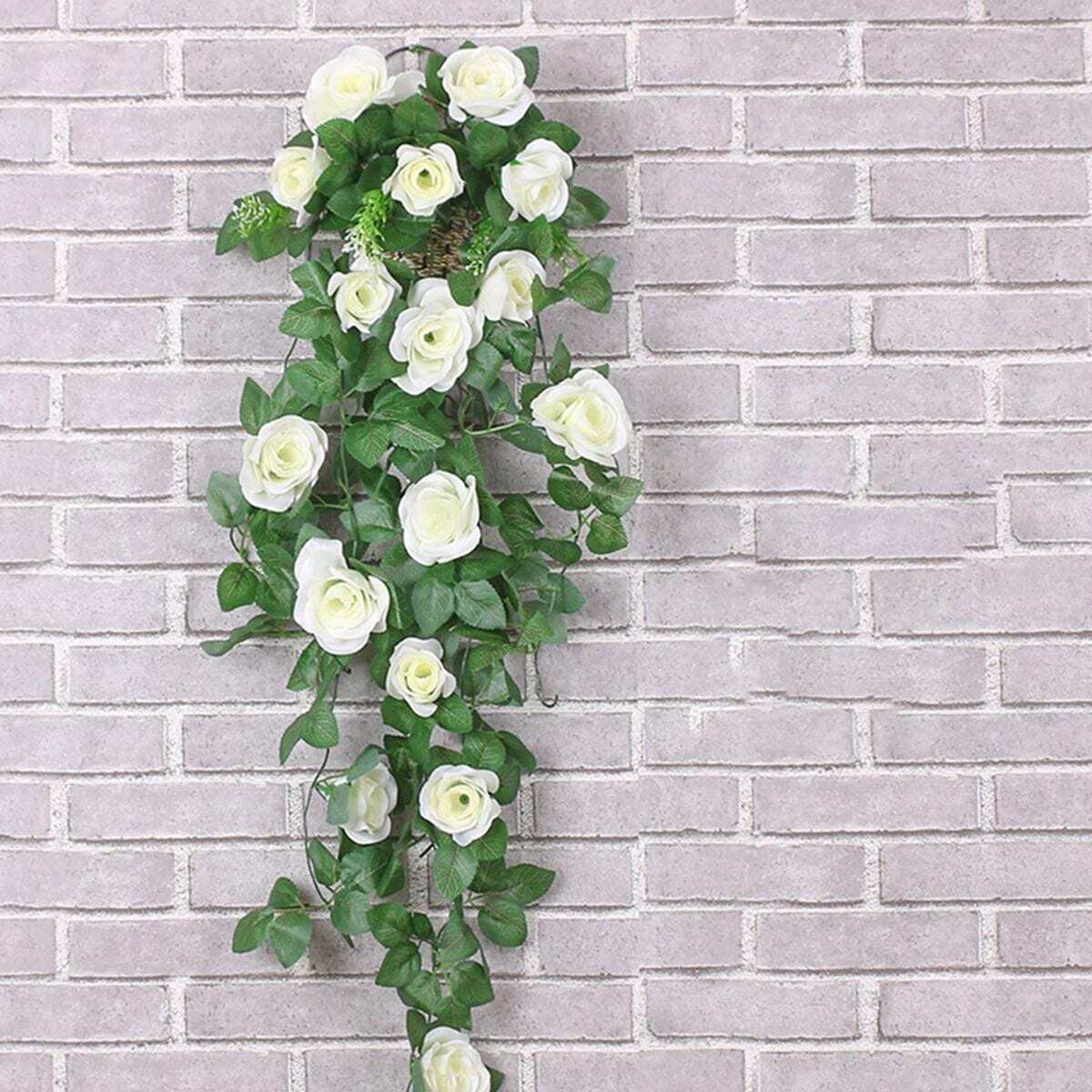1pc Artificial Rose Flower Garland Vine Hanging Basket Indoor/Outdoor