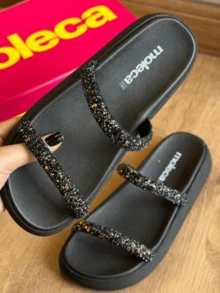 Women Flat Sandals - 黑色閃光 - 查看 4