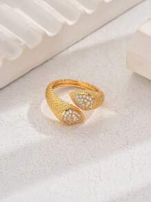 1 pieza Anillo abierto lujoso y elegante con forma de serpiente, con circonita cúbica y cadena de cuentas, adecuado para fiestas, vacaciones, días festivos, festivales y como regalo