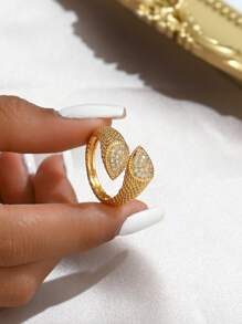 1 pieza Anillo abierto lujoso y elegante con forma de serpiente, con circonita cúbica y cadena de cuentas, adecuado para fiestas, vacaciones, días festivos, festivales y como regalo