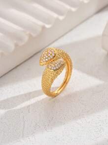 1 pieza Anillo abierto lujoso y elegante con forma de serpiente, con circonita cúbica y cadena de cuentas, adecuado para fiestas, vacaciones, días festivos, festivales y como regalo