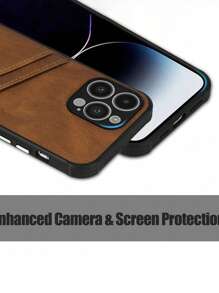 1 PC Brown Classic PU Leather Case With Card Slots Compatible With IPhone 11 12 13 14 15 Pro Max - Brown - View 4