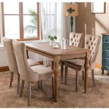 2/4/6 Piece Set Velvet Upholstered Dining Chairs, Wingback  Side Chairs Button Tufted With Solid Wood Legs For Kitchen,Dining Room. - Khaki - View 5