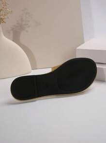 Women Spring/Summer Casual Flat Sandals, Round Toe Open-Toe Gold-Colored Coin-Inspired Slippers, Outdoor Party Vintage Style Slippers