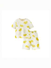 mini bala Young Boy Summer Home Service Pajamas Breathable Cotton - Yellow - View 4
