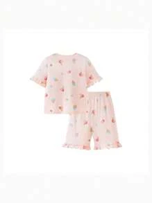 mini bala Pijama de verano de algodón transpirable para niño en casa - Rosa - Ver 5