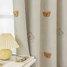 1PC Cartoon Cute Plush Little Bear Curtain For Kids Bedroom Thickened Window Treatment Drapes For Living Room Decoration
