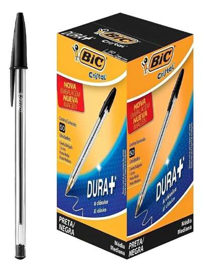 Caixa Caneta Bic Cristal 1.0mm Ponta Média 50 Unidades Azul / Vermelha / Preta