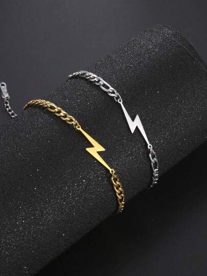 1 pieza de brazalete de cadena de acero inoxidable con diseño de rayo para hombre/mujer para viajar a la playa