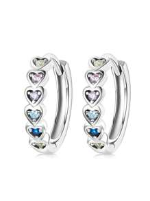 1對兒童可愛立方心形鋯石耳環，適用於女孩日常裝飾和派對飾品生日禮物