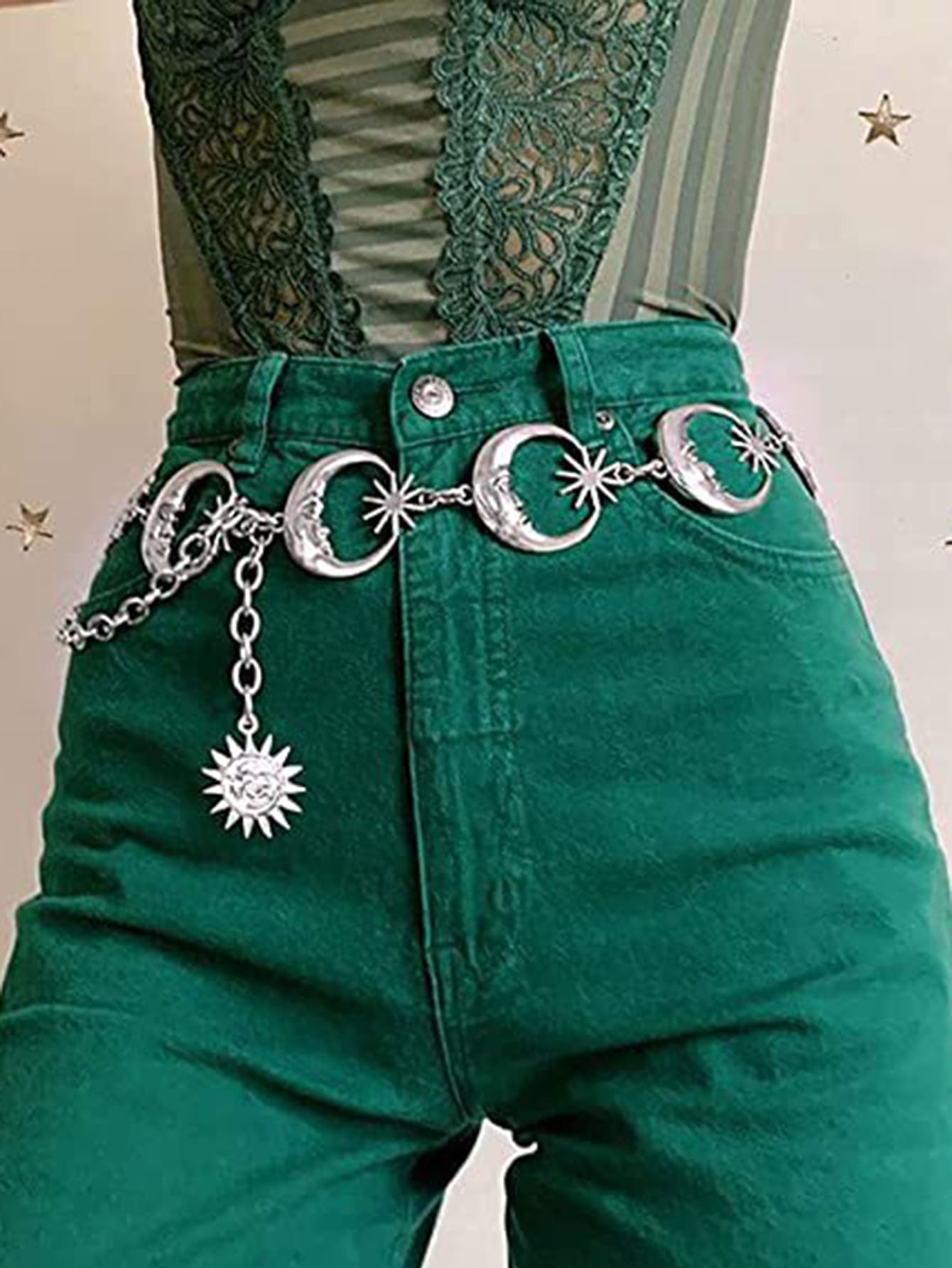 1pc Women Boho Moon Sun Hollow Out Adjustable Waist Chain Y2K Body Belt