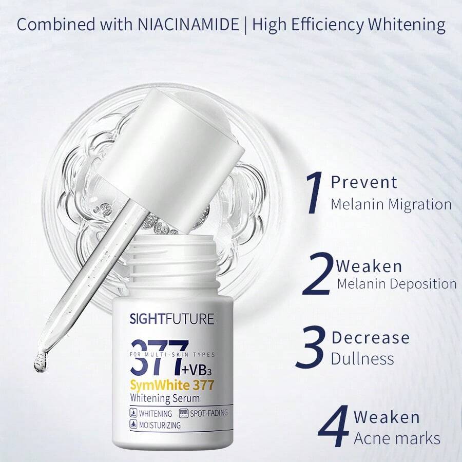 SIGHTFUTURE美白精華液，18ml用於多種皮膚類型，是SKYNFUTURE海外版，能有效美白淡化斑點，含有377、菸酰胺、肉鹼，具有明亮、保濕的功效，男性女性皆可使用 - 白色 - 查看 1