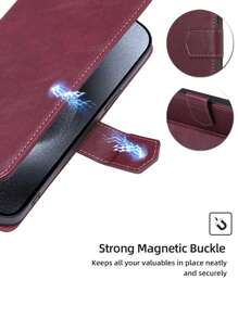 keyunfei 紅色扣釦RFID錢包手機殼，防盜刷，插卡，防摔並具有翻轉功能，適用於 15 Pro Max / Moto E20 / Galaxy S24 Ultra / Redmi Note 10S / Nova Y70 / Infinix Hot 30 / Honor 90 5G - 紅色 - 查看 4