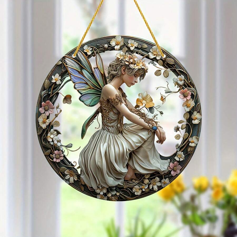 1 件亚克力仙女太阳捕手窗饰 - 梦幻挂饰，半透明设计，波西米亚风格房间和花园装饰，送给女孩和好朋友的奇妙礼物