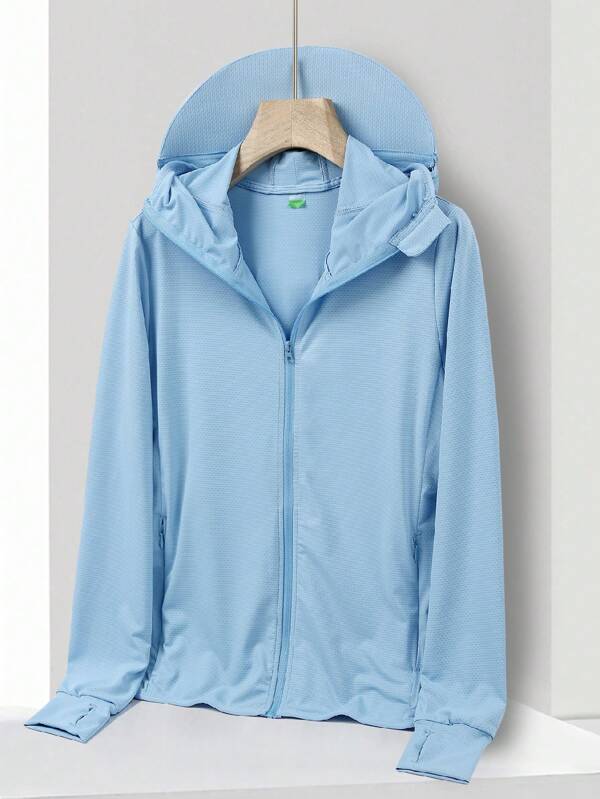 YOMEGO Long Sleeve Sun Protective Shirt Quick Dry Full Zip Hoodie Jacket For Women Or Girls, Good For Outdoor Hiking Sport Jogging Running Performance In Spring And Summer, Lightweight Breathable Sport Windbreaker For Women,UPF 50+, Wider Hood Brim Spandex Fabric