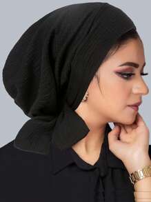 1 pièce Turban musulman avec longue queue et motif de vague de bandeau, bonnet de chimiothérapie pour femmes