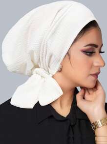 1 pièce Turban musulman avec longue queue et motif de vague de bandeau, bonnet de chimiothérapie pour femmes