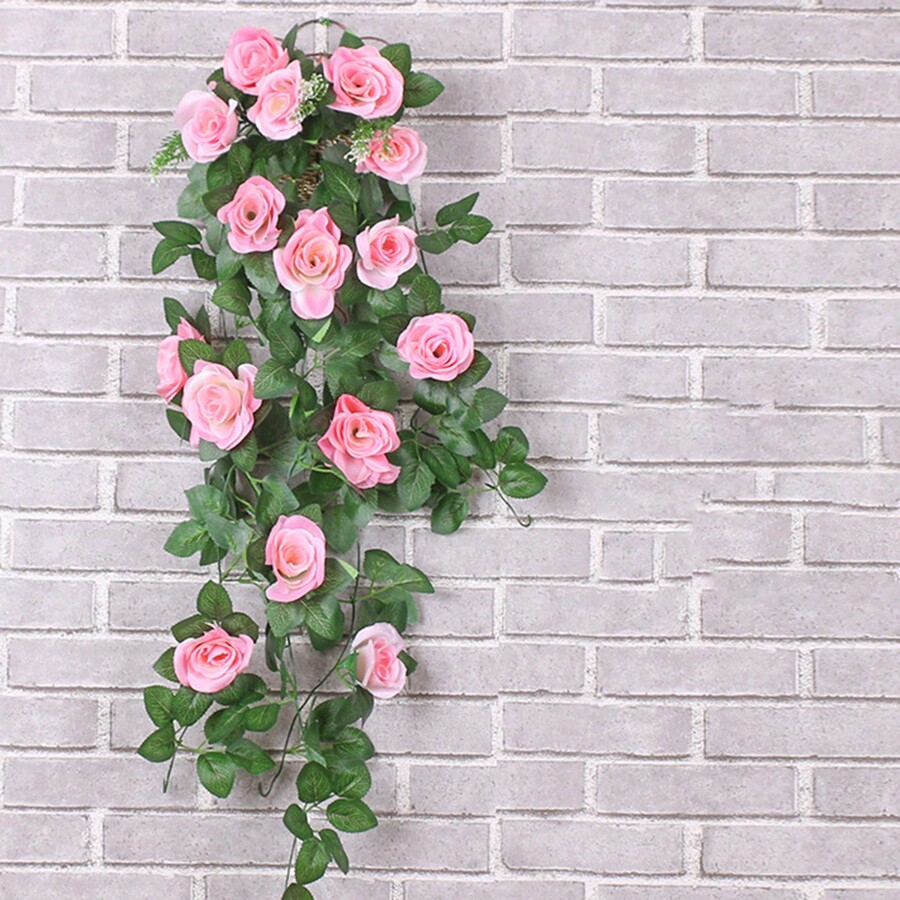 1pc Artificial Rose Flower Garland Vine Hanging Basket Indoor/Outdoor