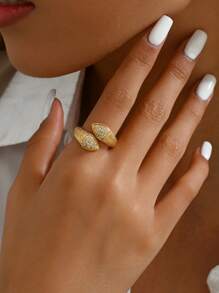 1 pieza Anillo abierto lujoso y elegante con forma de serpiente, con circonita cúbica y cadena de cuentas, adecuado para fiestas, vacaciones, días festivos, festivales y como regalo