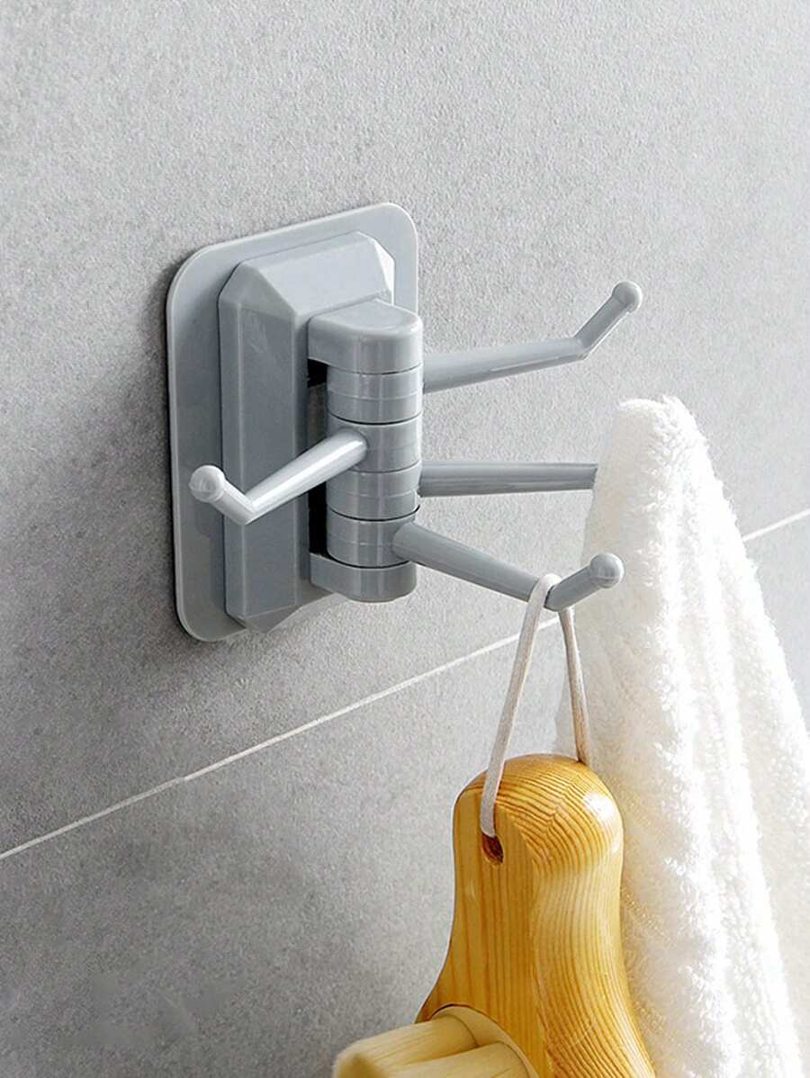 Kitchen/Bathroom Rotating Hook Strong Adhesive Plastic Towel Rack, Wall
