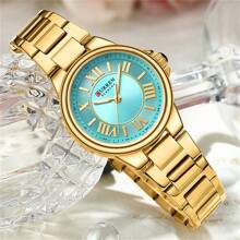 CURREN Fashion Women Watch Top Brand Luxury Lady Girl Classic Wristwatch Stainless Steel Bracelet Strap Simple Original Waterproof Elegant Female Clock Gift 9081